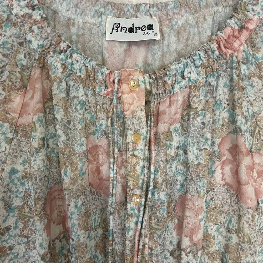 Vintage 1970's Sheer Midi Dress Pullover Button Up Duster Kaftan Floral Size M - Picture 7 of 14